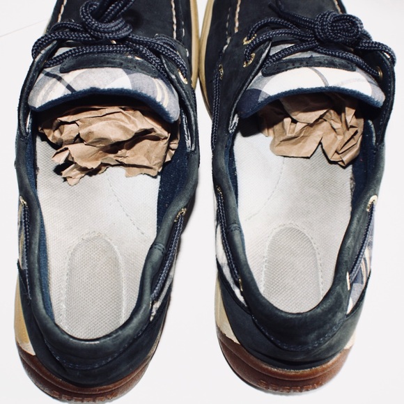 Sperry Topsider Navy Suede Plaid Boat Shoes 9 - Picture 11 of 13